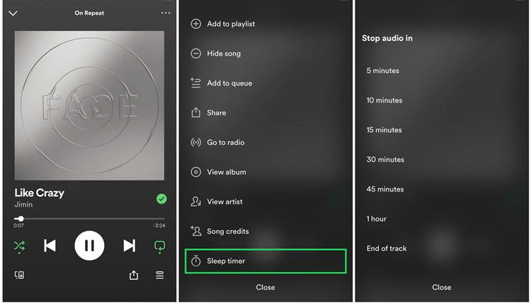 Spotify Sleep Timer on Mobile